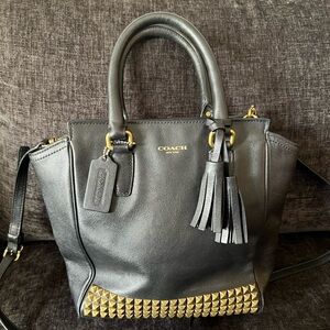 Coach Mini Tanner bag with metal hardware. Black soft leather.